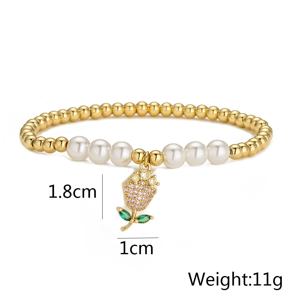 Golden Full Stones Rose Shape Pendant Bracelet & Bangle