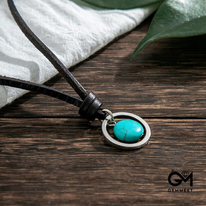 Men's Retro Turquoise Leather Necklace