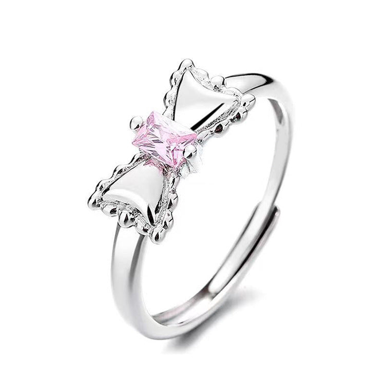 Sweet Style Cute Bow Pink Zircon Ring