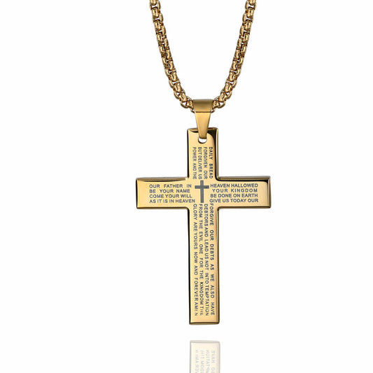 Men's Cross Necklace with Lord's Prayer