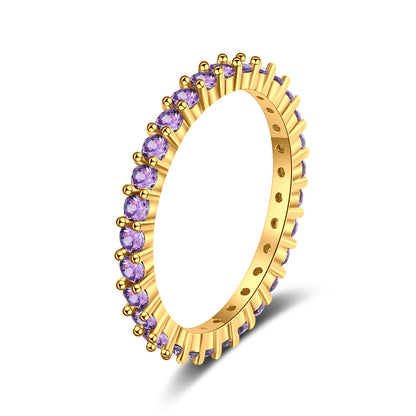 S925 Full Amethyst Thin Band Ring