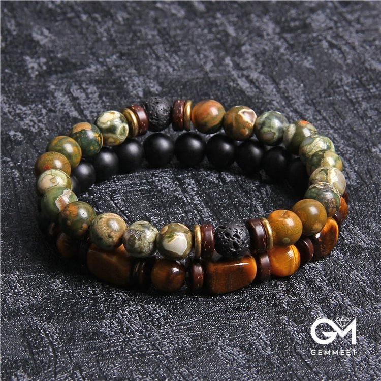 Olivenorma African Turquoise Tiger Eye Stone Bracelet Set