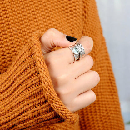 Boho Aquamarine Leaf Ring