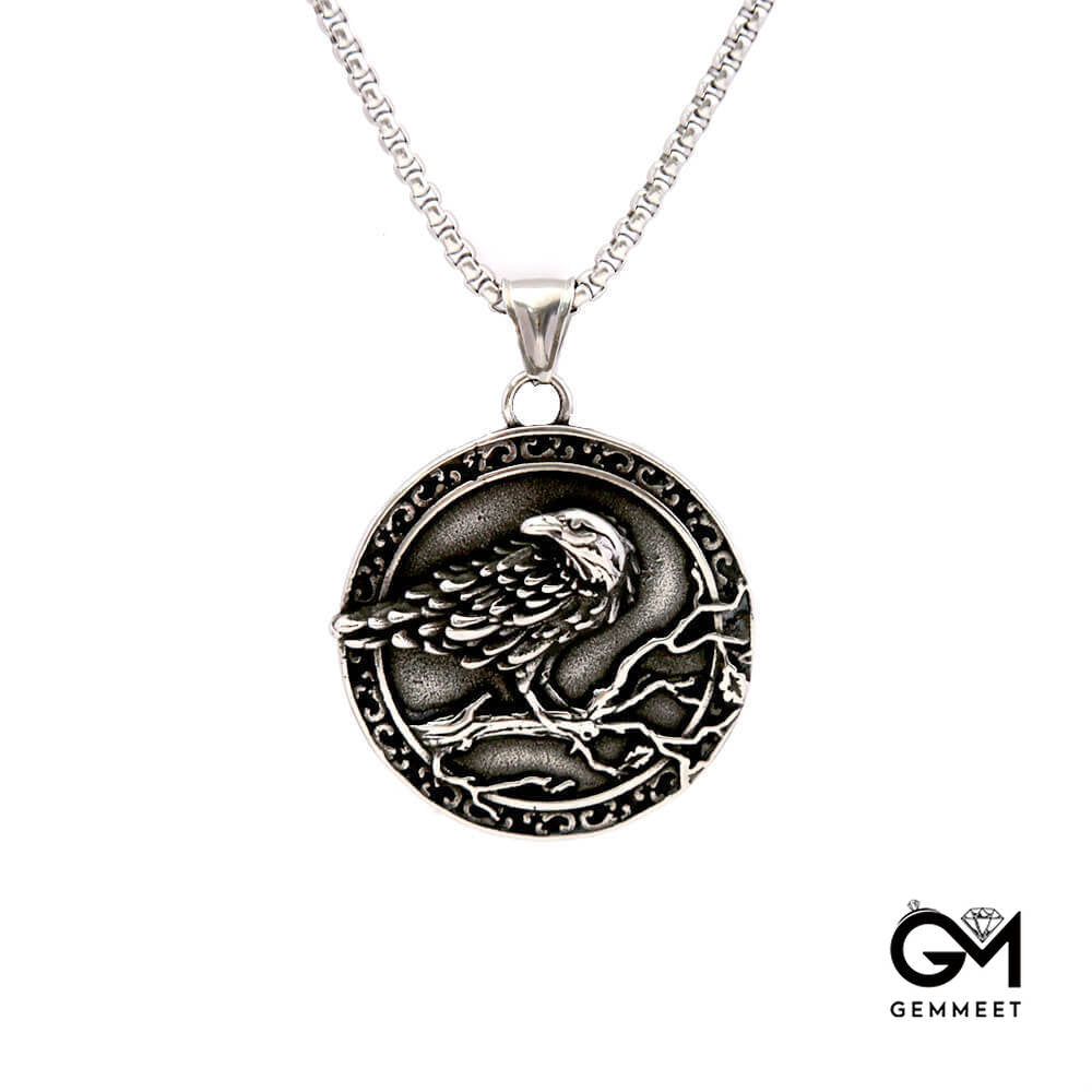 Viking Raven Rune Pendant Necklace