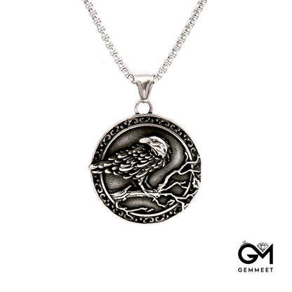 Viking Raven Rune Pendant Necklace