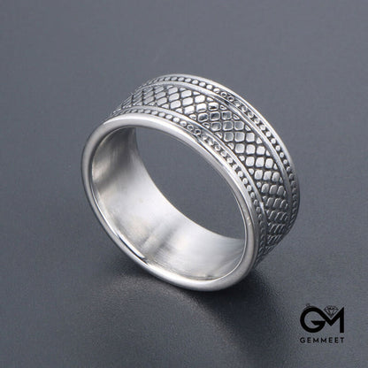 Vintage Titanium Steel Plaid Couple Ring