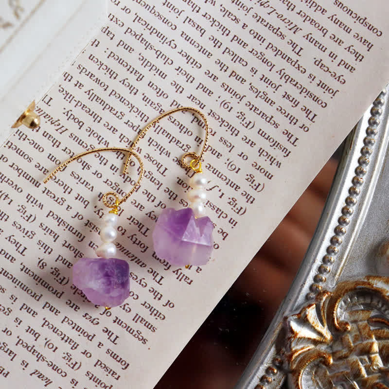 Natural Amethyst Healing Dangle Earrings