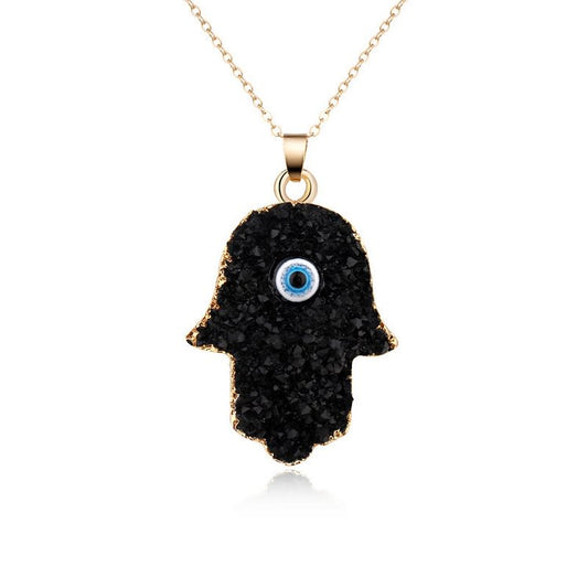 Hamsa Evil Eye Obsidian Clear Crystal Necklace