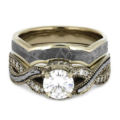 Twist Meteorite Bridal Ring Set