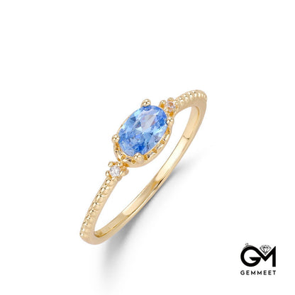 Light Luxury Gold Plated Oval Blue Zircon Ring