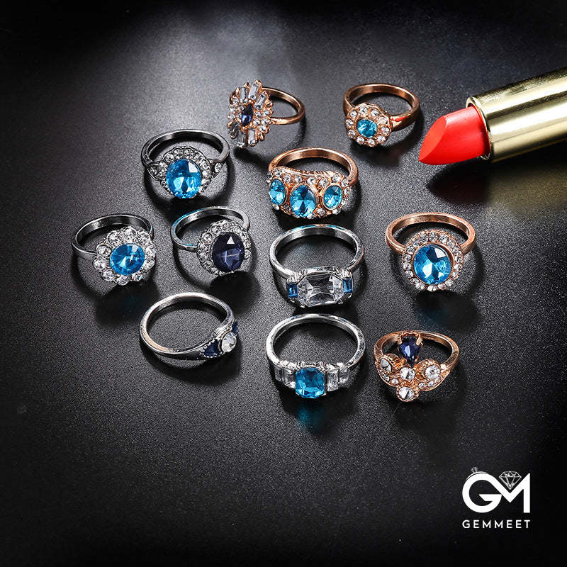 Luxury Sapphire Gold and Silver 11-Piece Ring Set