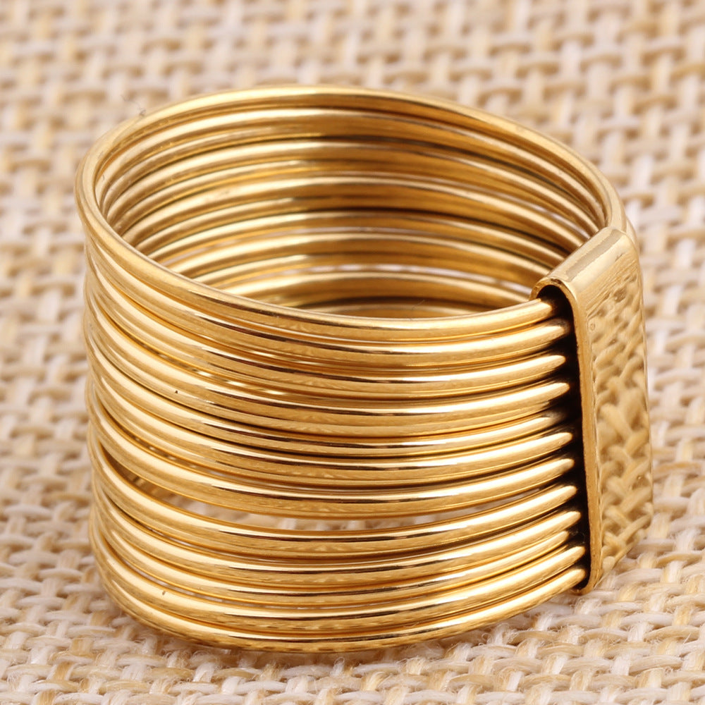 Simple Gold Gold Electroplated Titanium Steel Ring