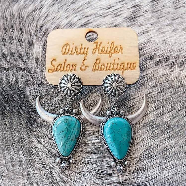 Bohemia Turquoise Bull Head Flower Earrings