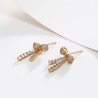 Micro Paved Zircon Tassel Bow Earrings for Women