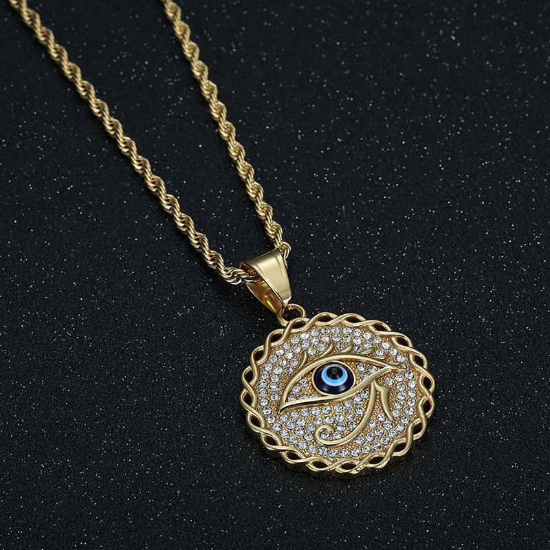 Hip Hop Jewelry Gold Plated Zircon Blue Eyes Eye of Horus Pendant