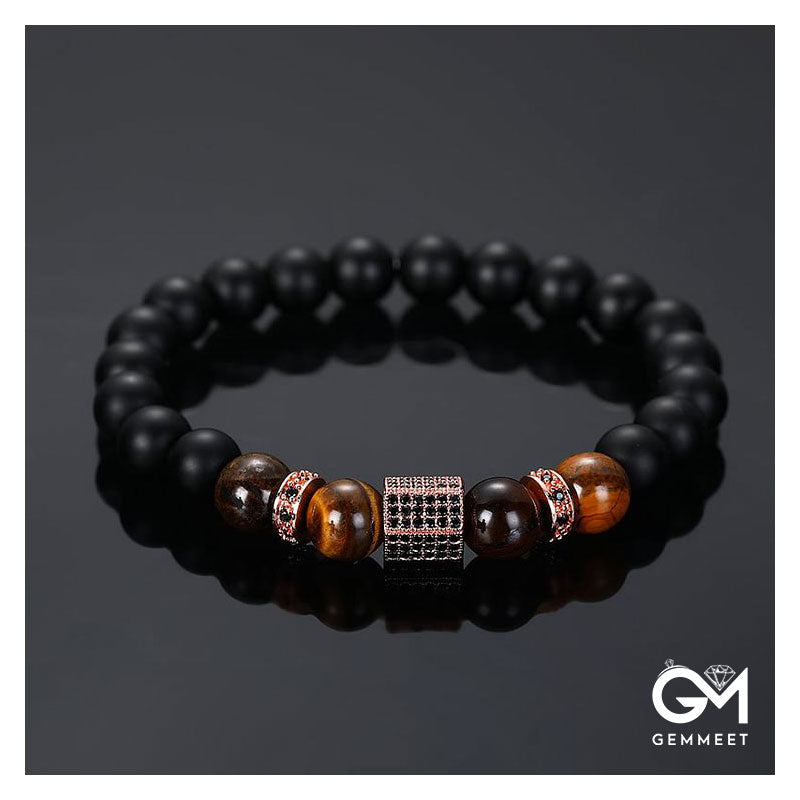 Men's Frosted Black Pearl Tiger Eye Stone Bracelet