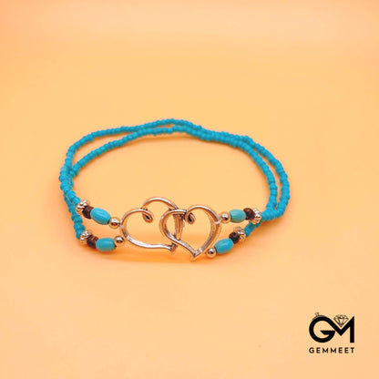 Bead Love Heart To Heart Turquoise Double Anklet