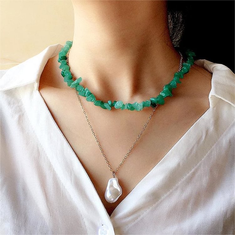 Irregular Shaped Polished Crystal Stone Necklace