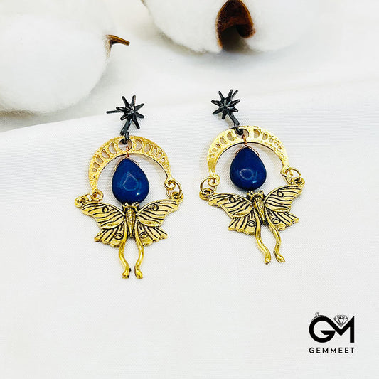 Lapis Lazuli Octagram Butterfly Earrings