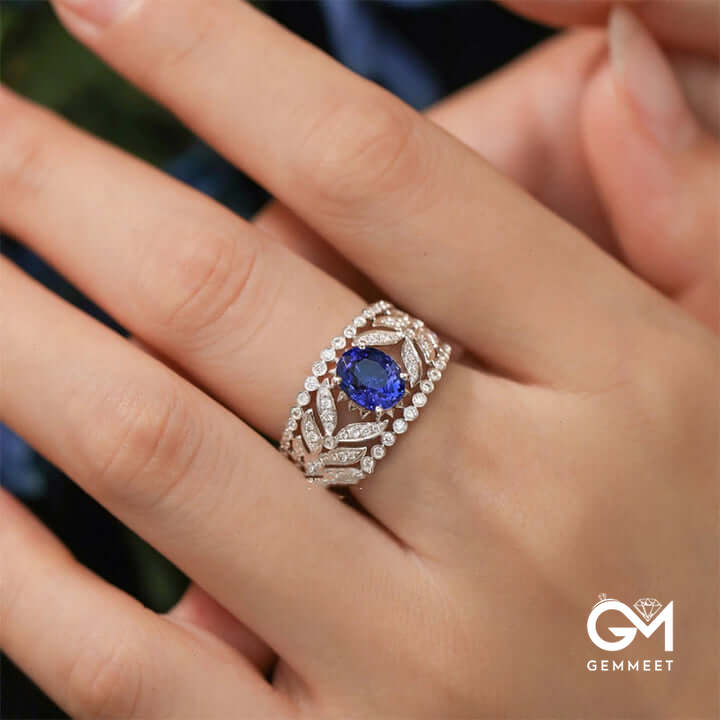 Luxurious Sapphire Leaf Ring