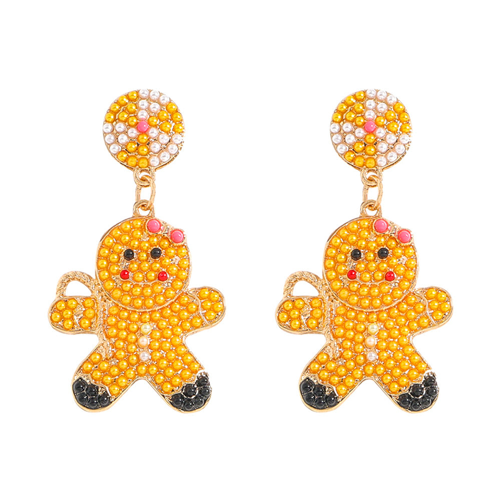 Halloween Funny Bear Christmas Snowman Doll Rice Bead Earrings