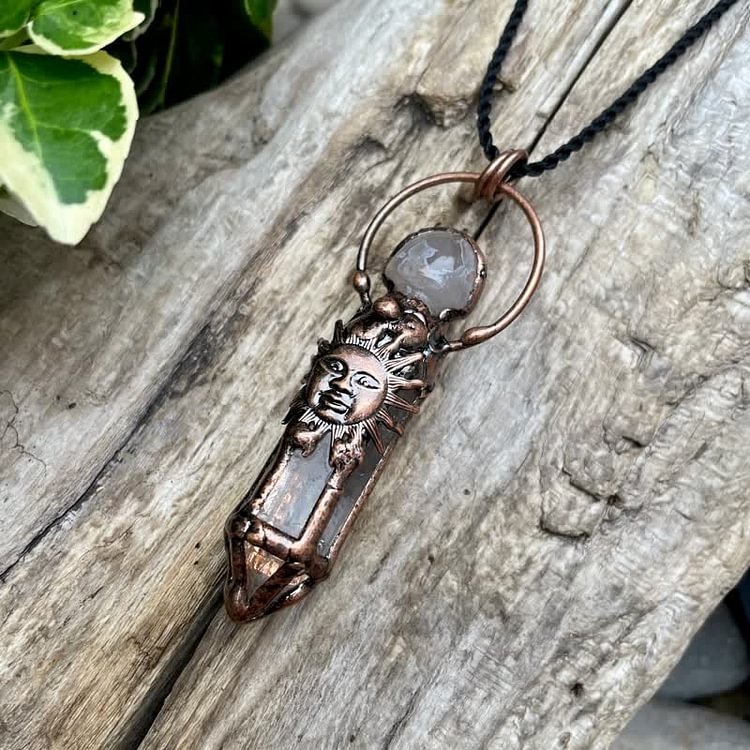 Coppery Clear Crystal Sun Face Necklace