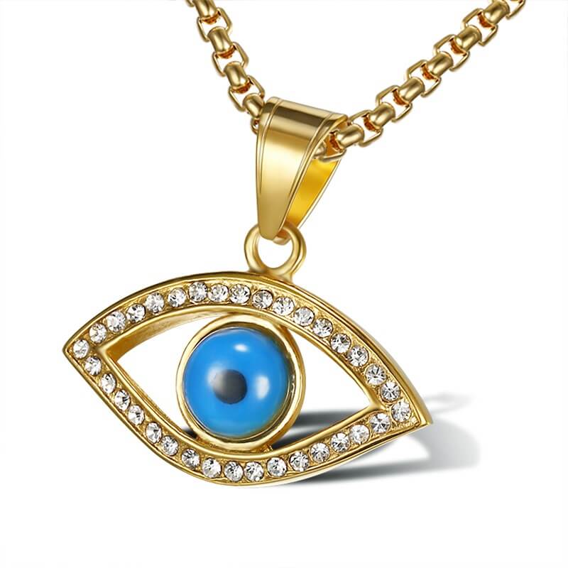 HIPHOP Titanium Steel Gold Plated Inlaid Cubic Zirconia Blue Eye Pendant