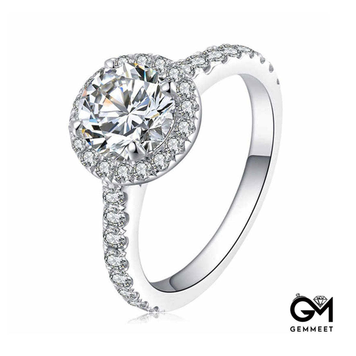 White Gold Full Stones Moissanite Halo Ring