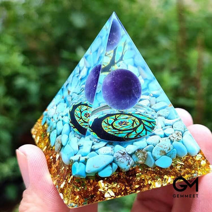 Turquoise With Amethyst Ball Orgone Pyramid