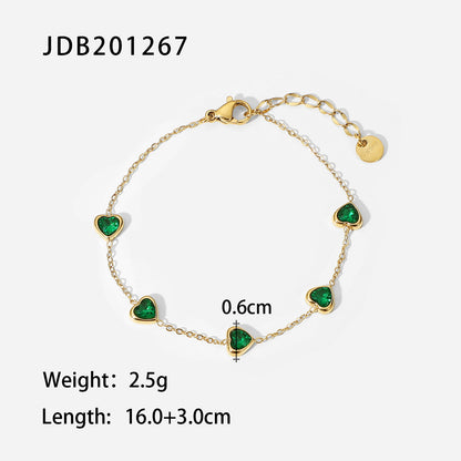 Heart Shape Green Crystal Chain Bracelet