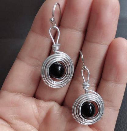 Obsidian Punk Metal Wirewrap Infinity Hoop Earrings