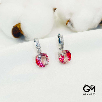 Red-White Gradient Round Stone Earrings