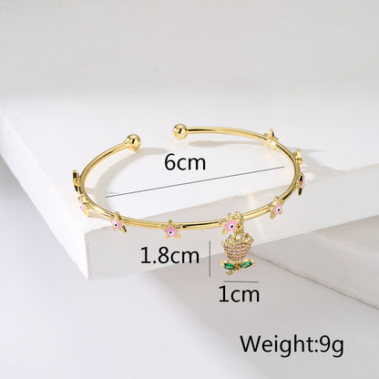 Golden Full Stones Rose Shape Pendant Bracelet & Bangle