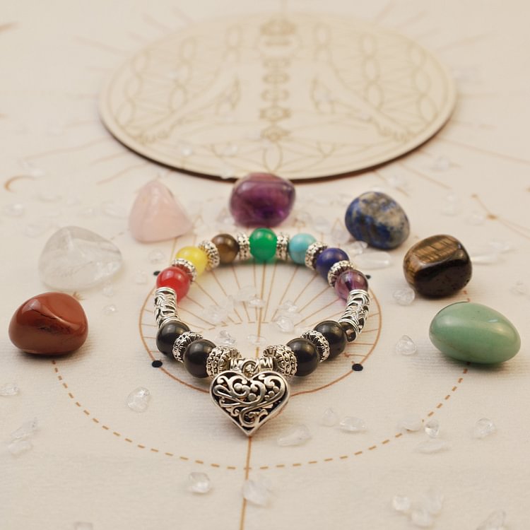 Chakra Natural Stone Heart Bracelet