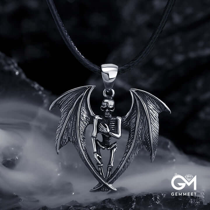 Winged Vampire Skull Necklace