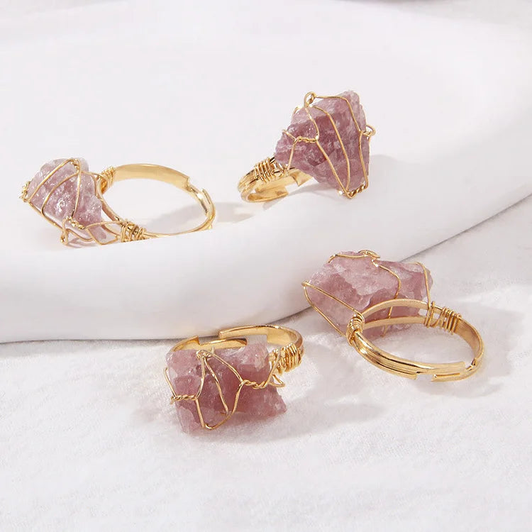 Natural Irregular Rough Wire Wrap Gemstone Ring