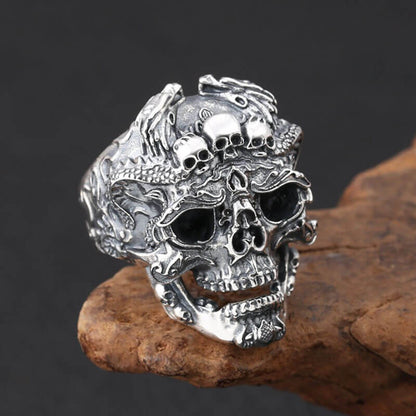 Vintage Skull Inlaid Skull Head Ring