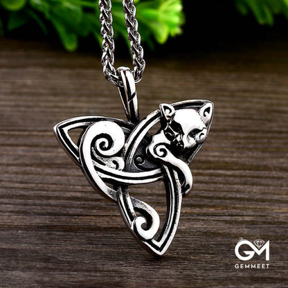 Vintage Triangle Stainless Steel Pendant Fox Necklace