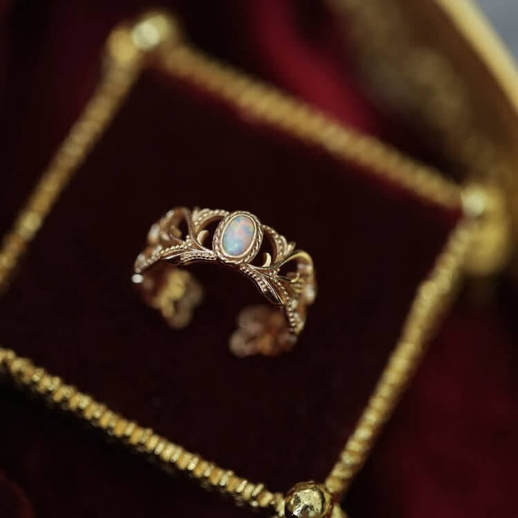 Opal Vintage Open Adjustable Gold Ring