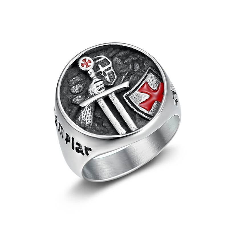 Templar Templar Inscription Red Epoxy Cross Men's Ring