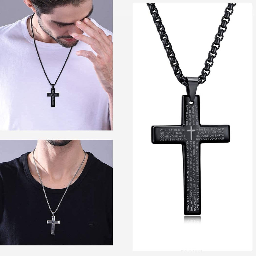 Men's Cross Necklace with Lord's Prayer