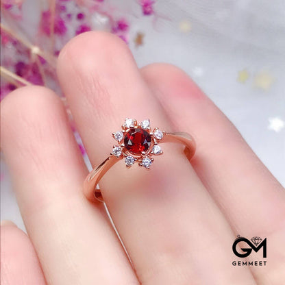 Rose Gold Wine Red Garnet Ring