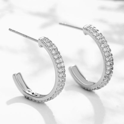 C Ring Geometric Earring Alloy Set with Zircon