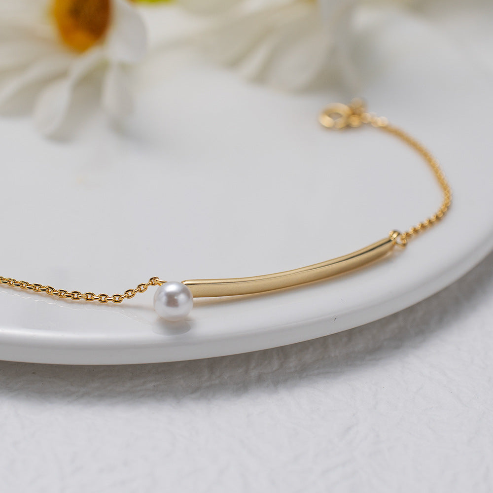 Simple Long Straight Bar Pearl Bracelet