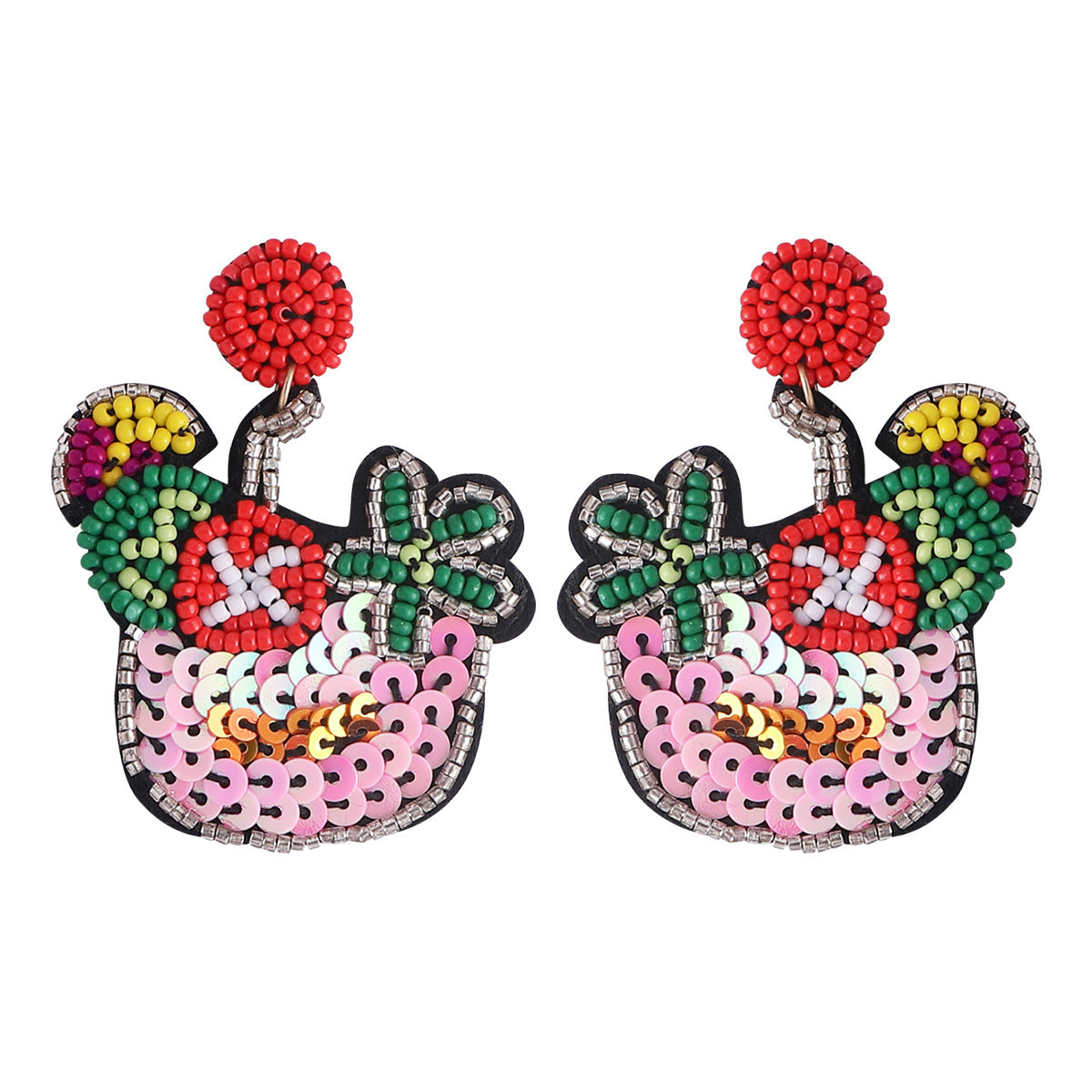 Halloween Funny Pumpkin Handmade Rice Beads Sequin Flower Earrings