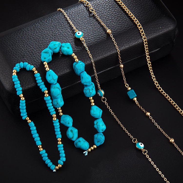 Irregular Turquoise Alloy Five Layer Beach Anklet