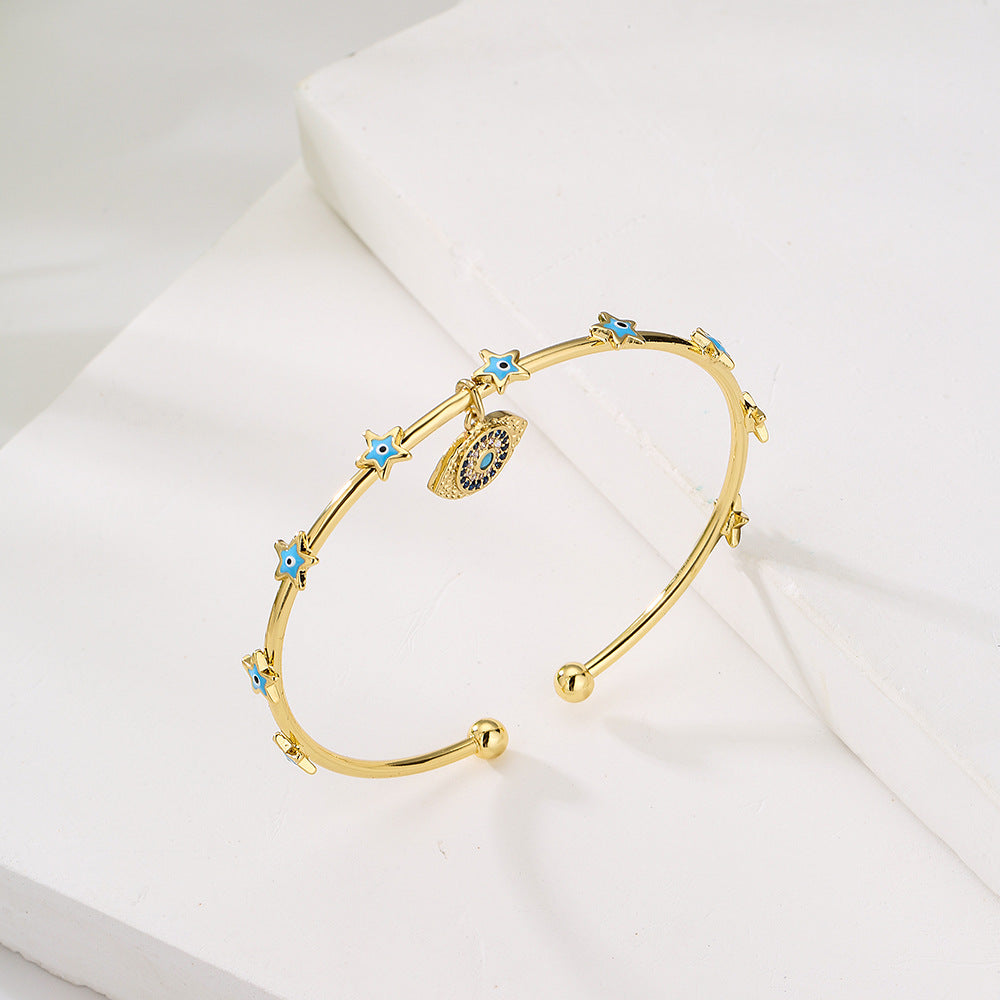 Golden Full Stones Evil Eye Pendant Bracelet & Bangle