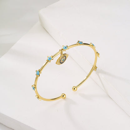 Golden Full Stones Evil Eye Pendant Bracelet & Bangle