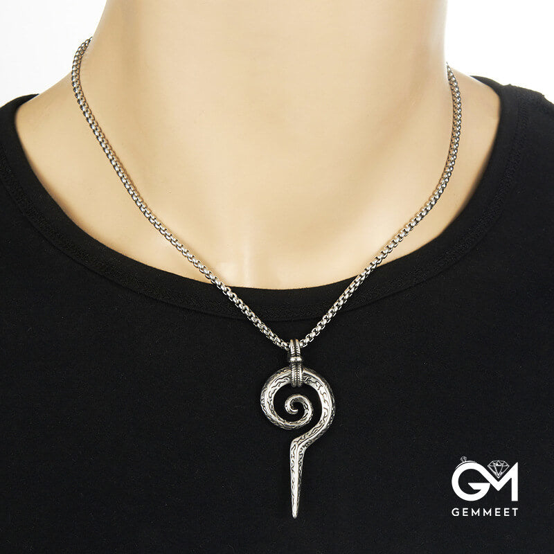 Stainless Steel Vintage Coiled Snake Scepter Necklace