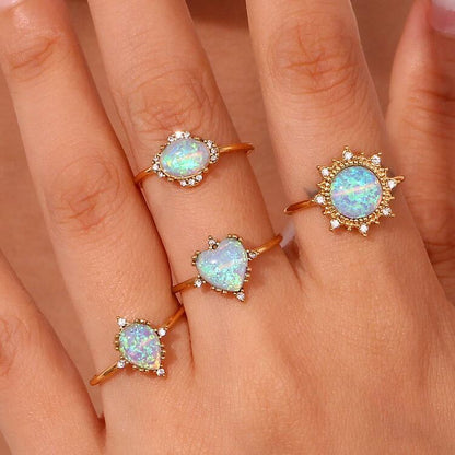 Opal Sun Heart Adjustable Ring